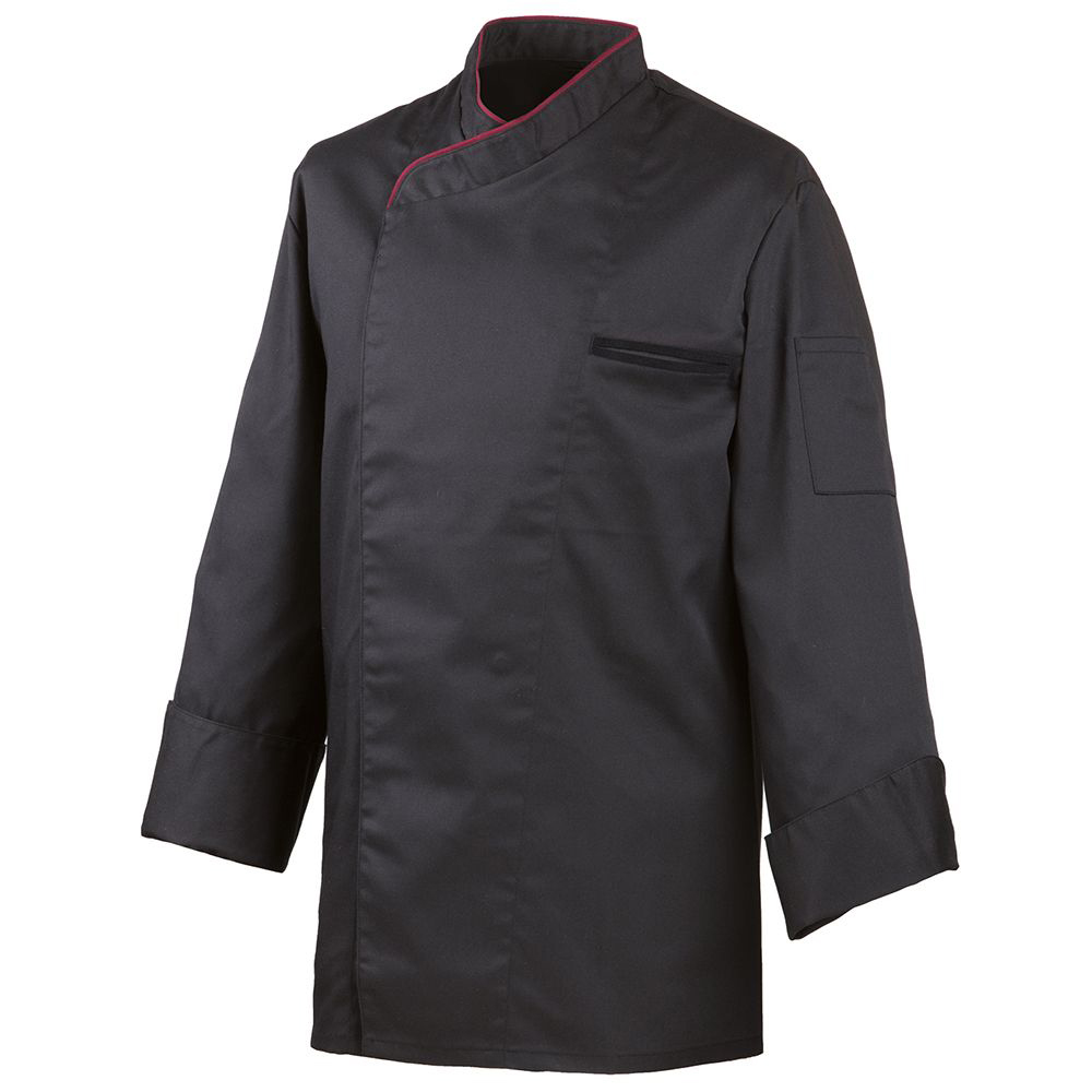 Kochjacke langarm, mit Druckknöpfen, schwarz, Paspel