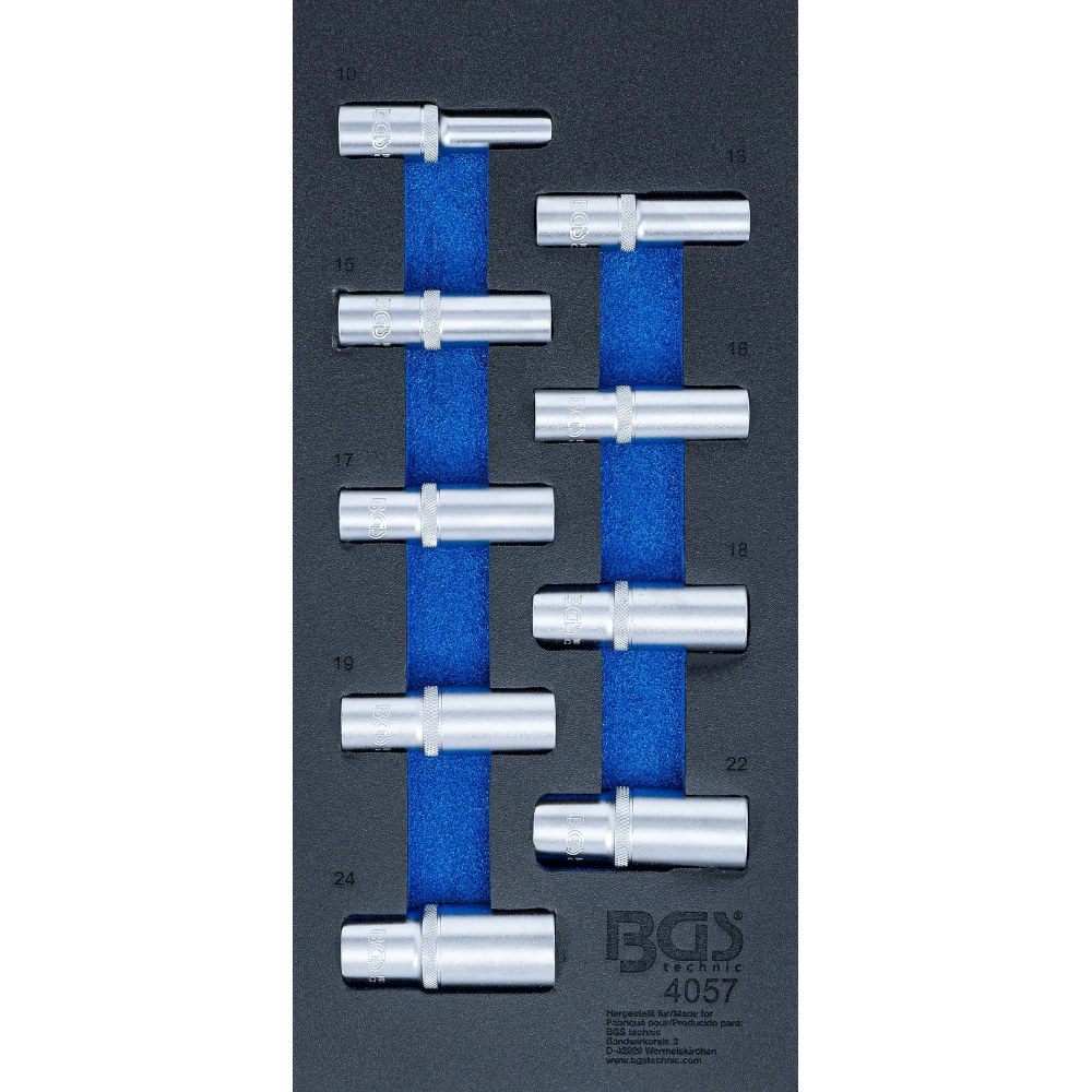 Werkstattwageneinlage 1/3: Steckschlüssel-Einsätze Sechskant, 12,5 mm (1/2"), 10-24 mm, tief, 9-tlg.