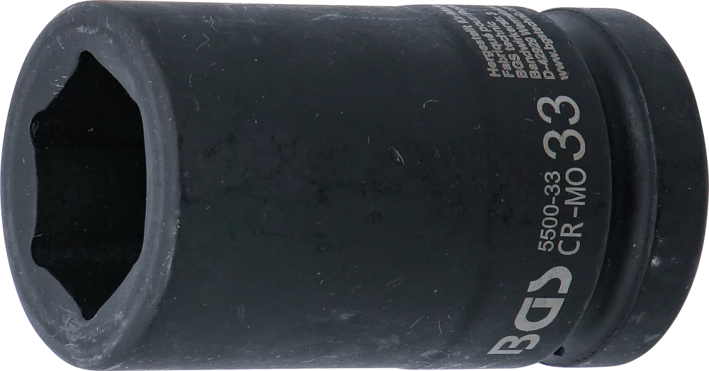 Kraft-Steckschlüssel-Einsatz Sechskant, tief, Antrieb Innenvierkant 25 mm (1"), SW 33 mm