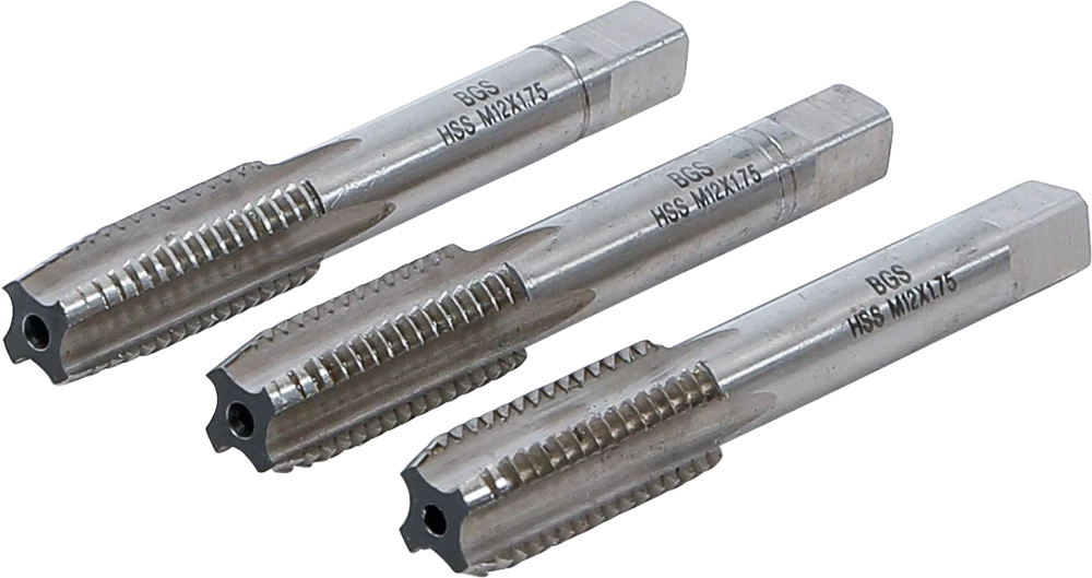 Gewindebohrer-Satz, Vor-, Mittel- und Fertigschneider, HSS-G, M12 x 1,75, 3-tlg.