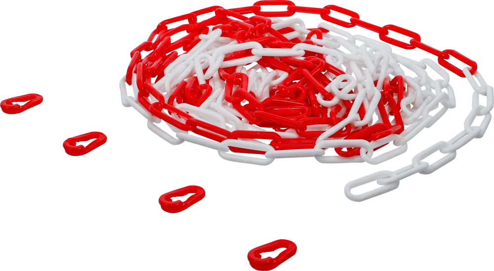 Absperrkette, rot / weiß, 4 Karabiner, Kunststoff, 7,5 m