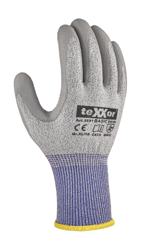 teXXor® PU-Schnittschutz-Strickhandschuhe CUT C - Basic grau-meliert