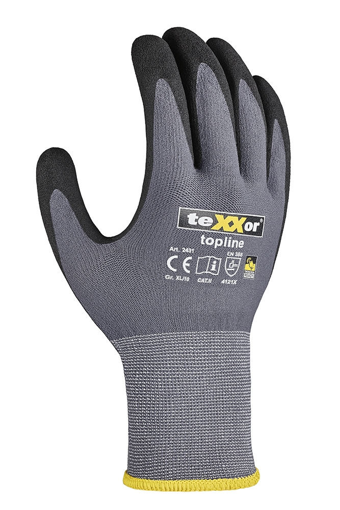 teXXor® Nylon-Strickhandschuhe NITRIL BESCHICHTET grau/schwarz