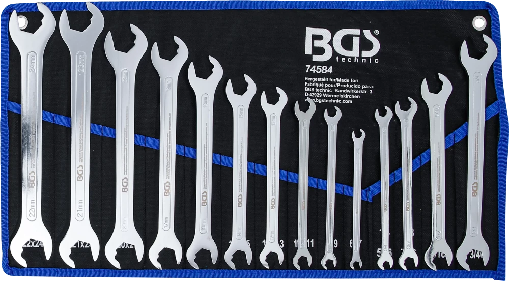 Doppel-Maulschlüssel-Satz, extra flach, mit Ratschenfunktion, SW 6 - 22 mm, 1/4" - 3/4", 14-tlg.