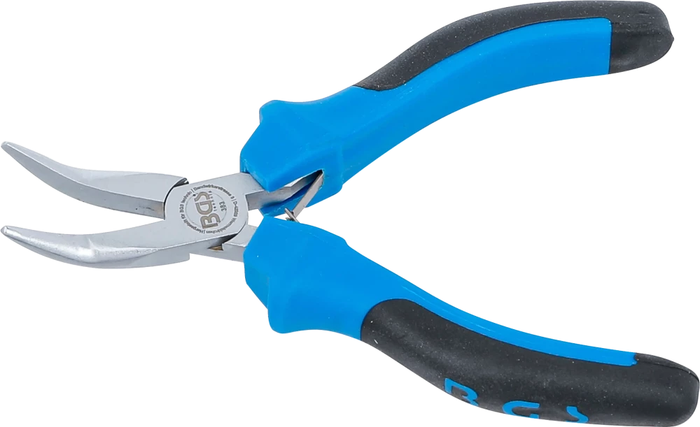 Elektronik-Spitzzange, gebogen, mit Feder, 138 mm