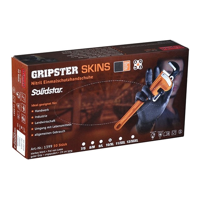 Solidstar® | GRIPSTER | Nitril-Einmalschutzhandschuh schwarz | Länge: 24 cm