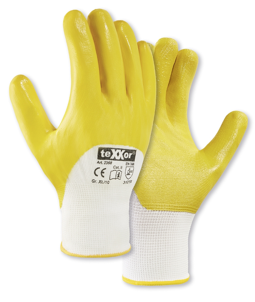teXXor® Polyester-Strickhandschuhe NITRIL BESCHICHTET weiß/gelb