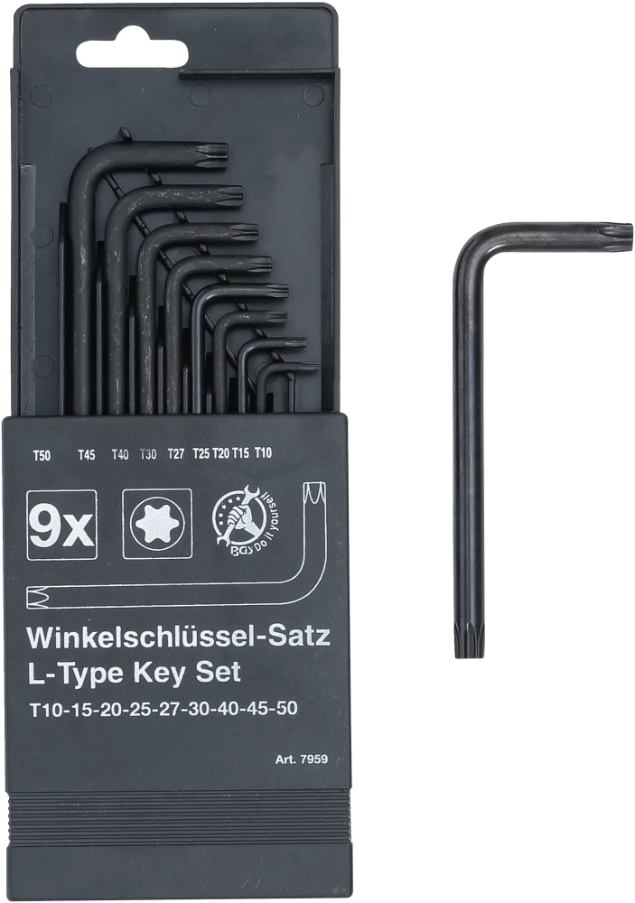 Winkelschlüssel-Satz, T-Profil (für Torx) T10 - T50, 9-tlg.