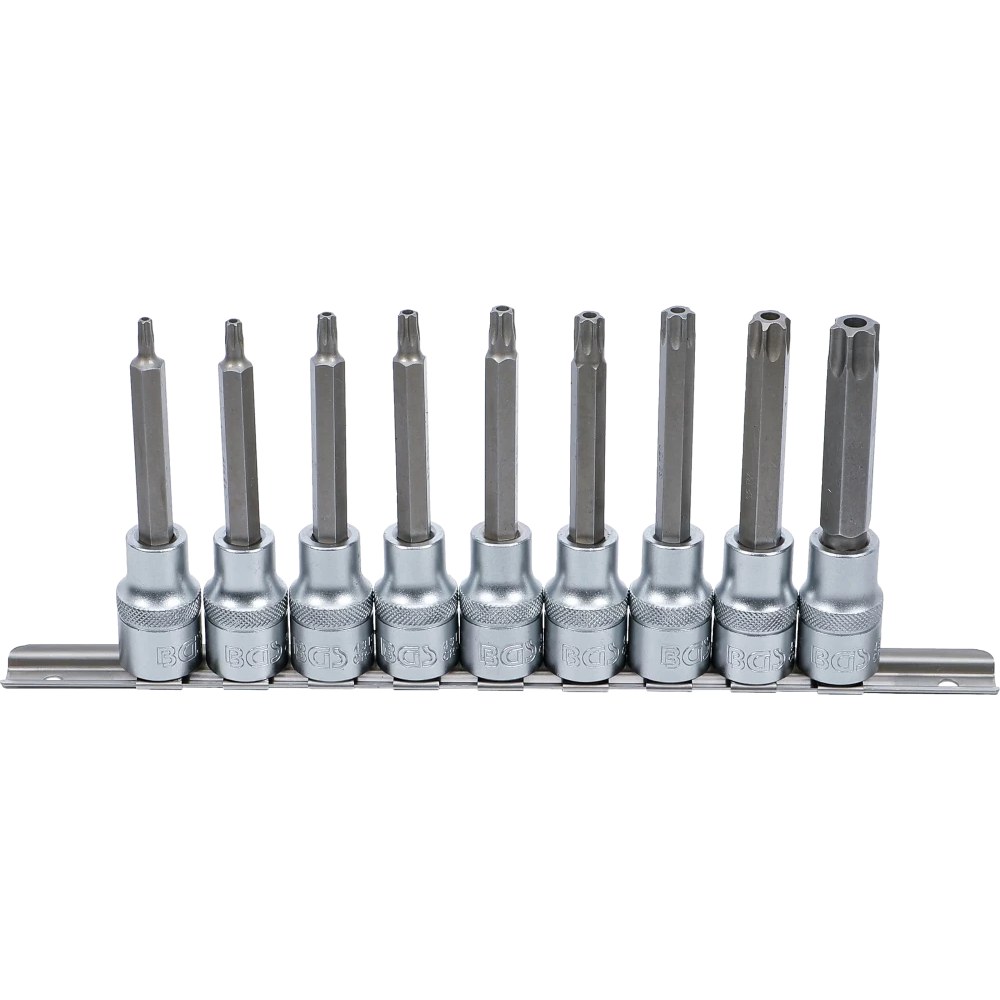 Bit-Einsatz-Satz, Antrieb Innenvierkant 12,5 mm (1/2"), T-Profil (für Torx) mit Bohrung, 9-tlg.