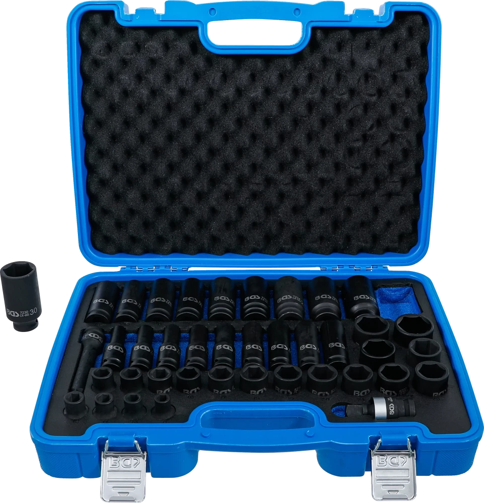 Kraft-Steckschlüssel-Einsatz-Satz Sechskant, Antrieb Innenvierkant 12,5 mm (1/2"), SW 9 - 30 mm, 40-tlg.