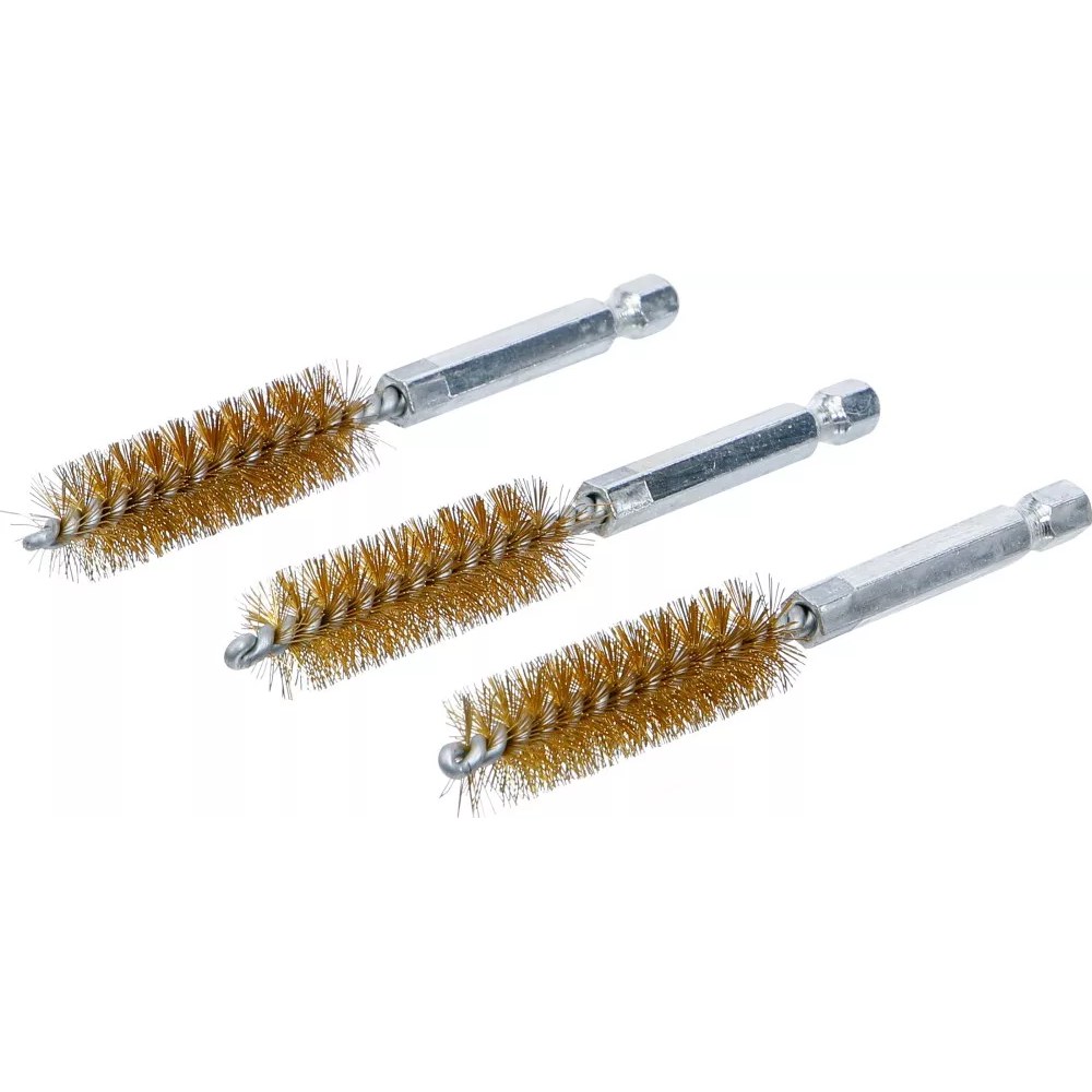 Messingbürste, 14 mm, Antrieb Außensechskant 6,3 mm (1/4"), 3-tlg.