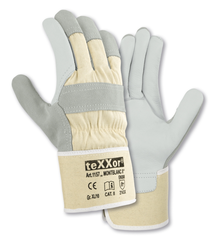 teXXor® Rindvollleder-Handschuhe MONTBLANC II Leder natur, Drell weiß