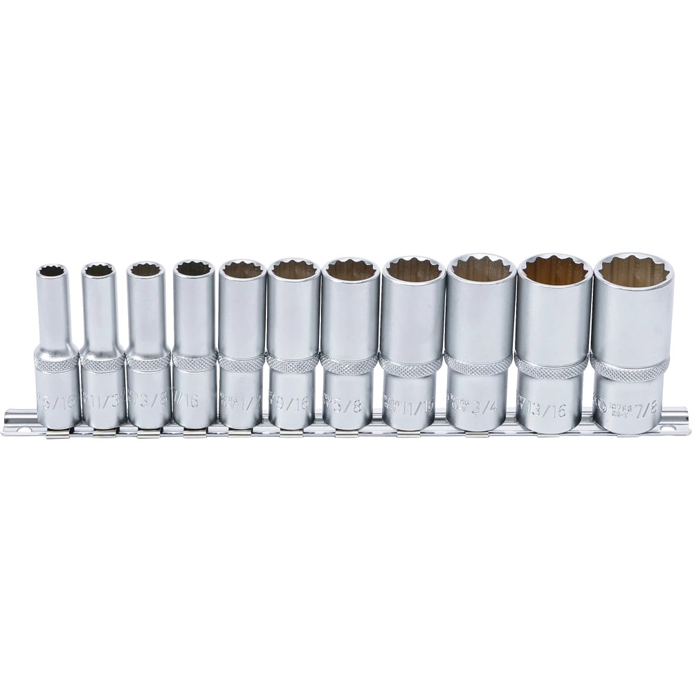 Steckschlüssel-Einsatz-Satz Zwölfkant, tief, Antrieb Innenvierkant 10 mm (3/8"), Zollgrößen, 11-tlg.