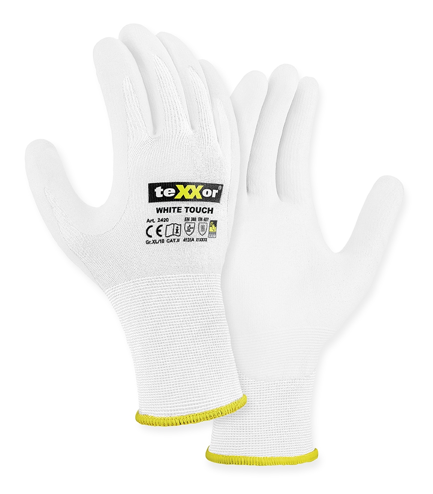 teXXor® Nylon-Strickhandschuhe WHITE TOUCH® weiß/weiß