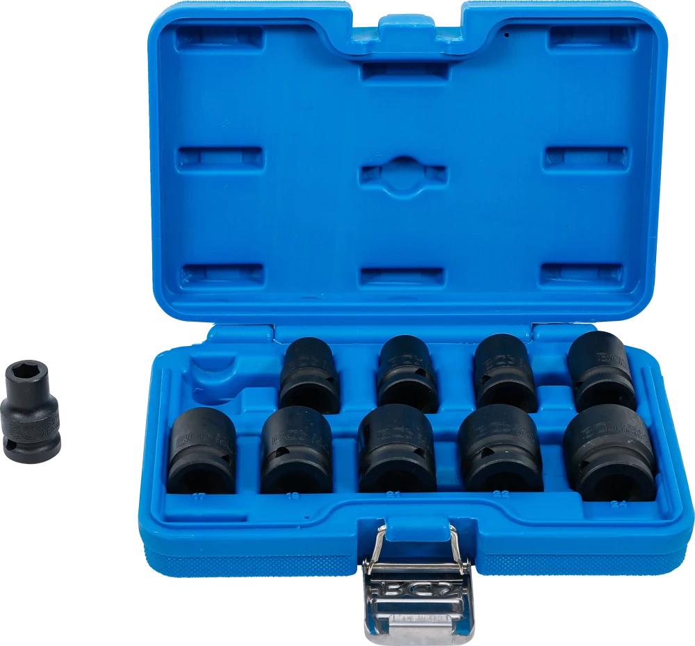 Kraft-Steckschlüssel-Einsatz-Satz Sechskant, Antrieb Innenvierkant 12,5 mm (1/2"), SW 10 - 24 mm, 10-tlg.