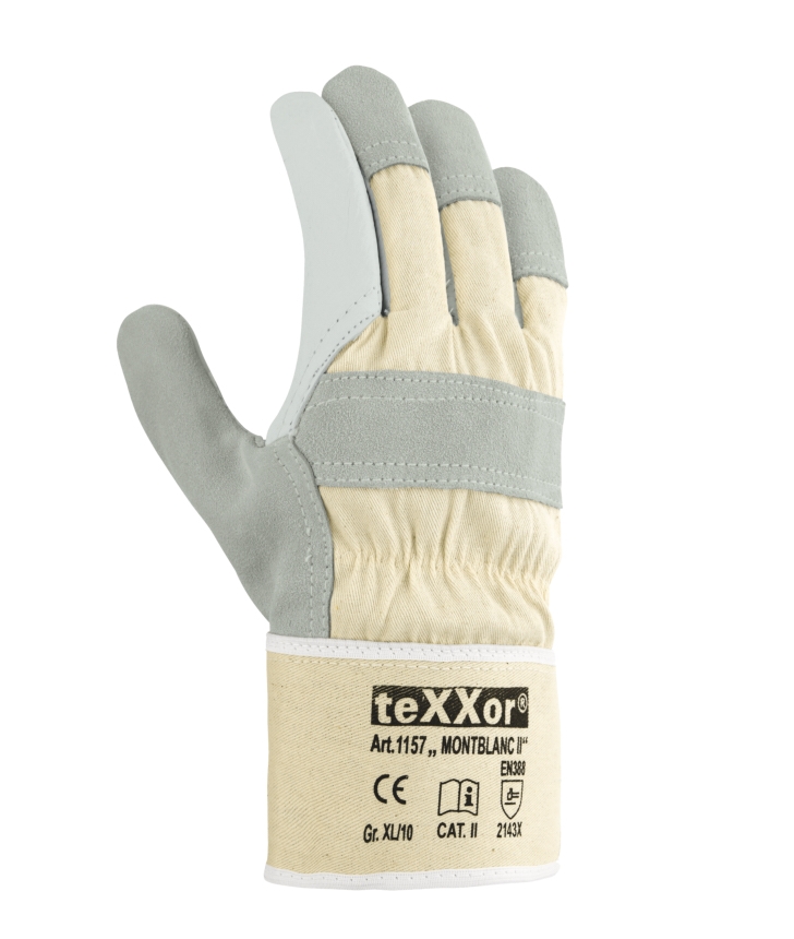 teXXor® Rindvollleder-Handschuhe MONTBLANC II Leder natur, Drell weiß