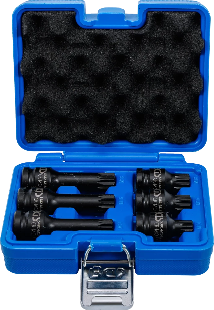Kraft-Bit-Einsatz-Satz, Antrieb Innenvierkant 12,5 mm (1/2"), Innenvielzahn (für XZN) M14 - M18, 6-tlg.