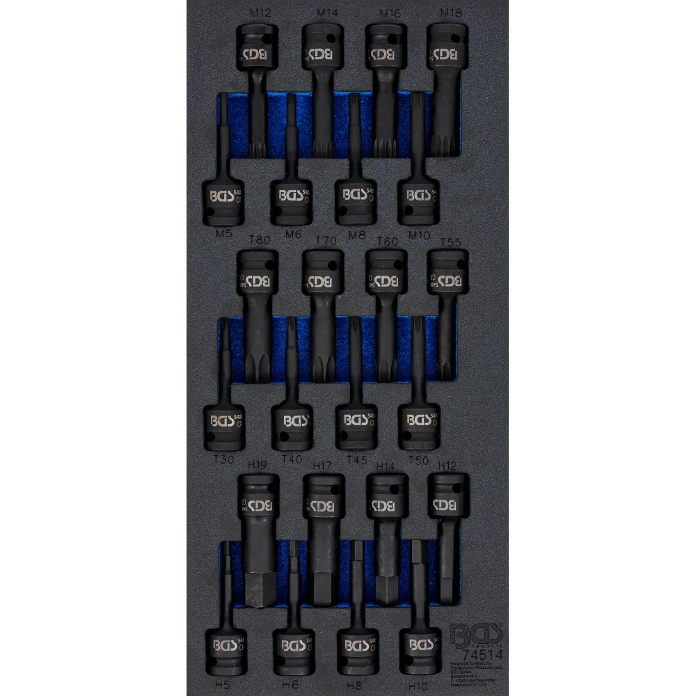 Werkstattwageneinlage 1/3: Kraft-Bit-Einsatz-Satz, Antrieb Innenvierkant 12,5 mm (1/2"), 24-tlg.