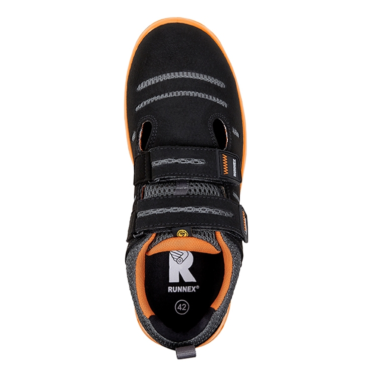 RUNNEX® S1PS-ESD-Sicherheitsklettsandalen FlexStar schwarz/orange
