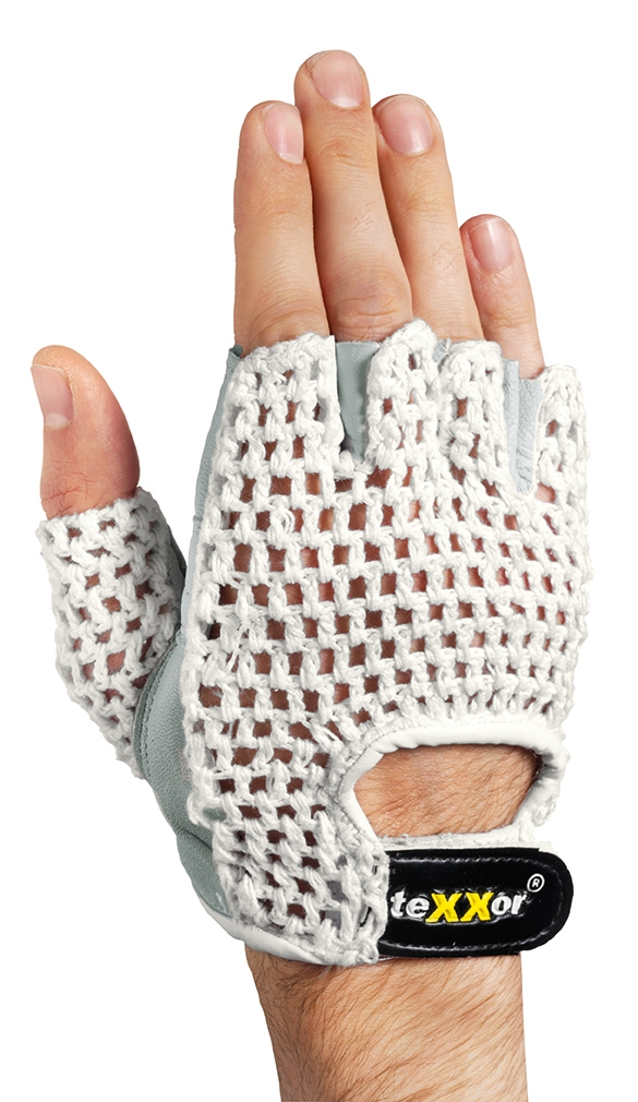 teXXor® Nappaleder-Handschuhe FAHRRADFAHRER Leder natur / Textil weiß