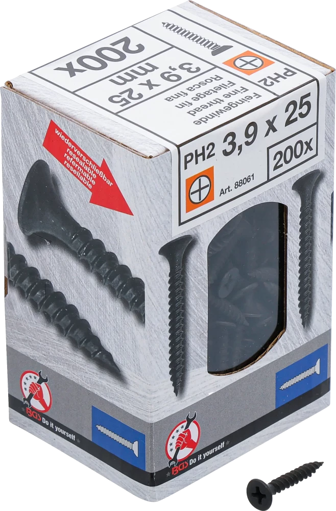Schnellbauschrauben, PH2, Feingewinde, 3,9 x 25 mm, 200 Stück