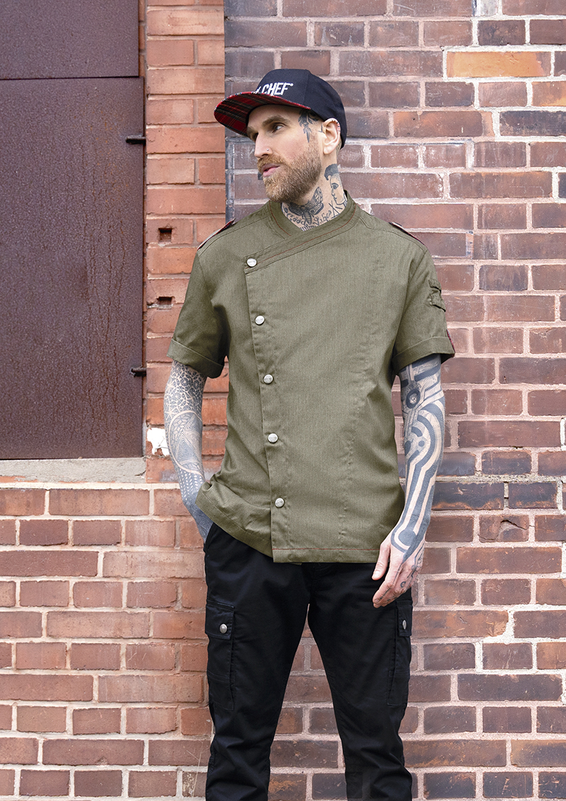 Short-Sleeve Men's Chef Jacket Denim-Style ROCK CHEF®-Stage2