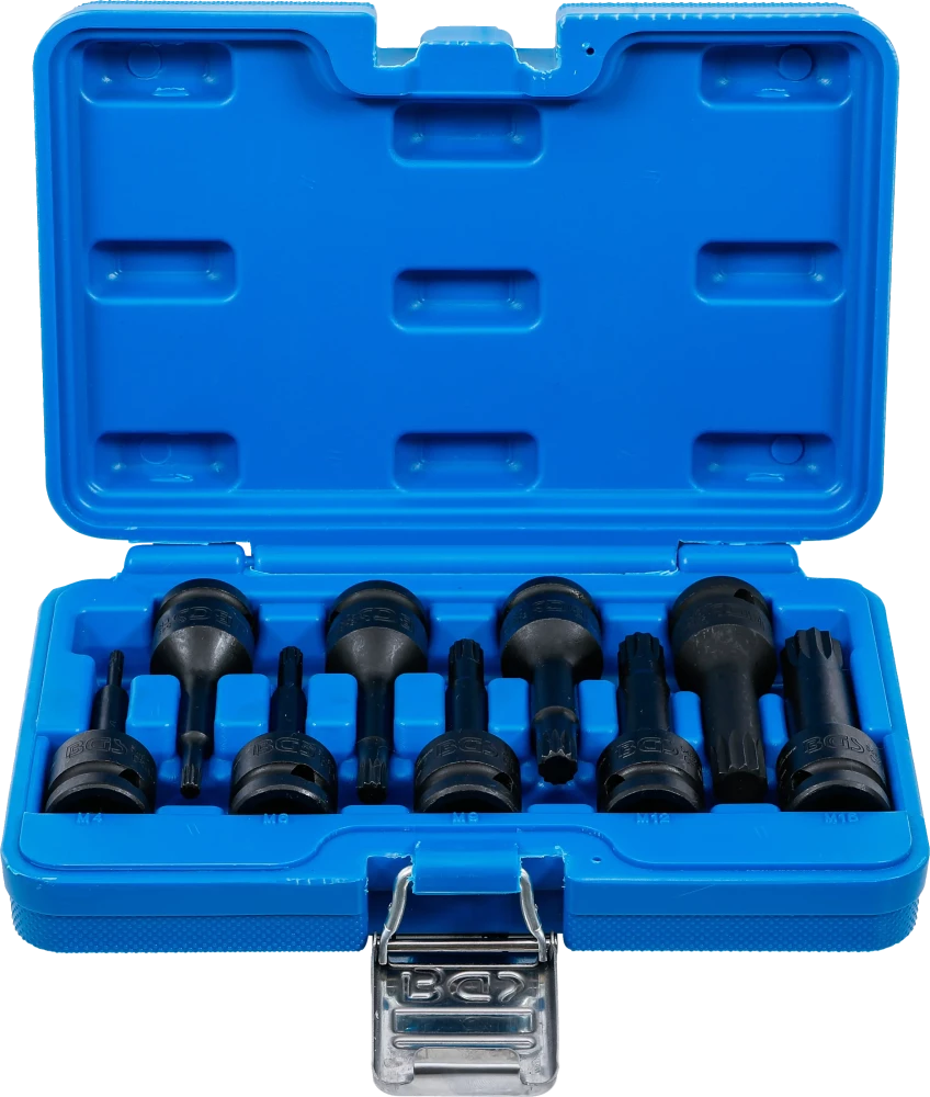 Kraft-Bit-Einsatz-Satz, Antrieb Innenvierkant 12,5 mm (1/2"), Innenvielzahn (für XZN) M4 - M16, 9-tlg.
