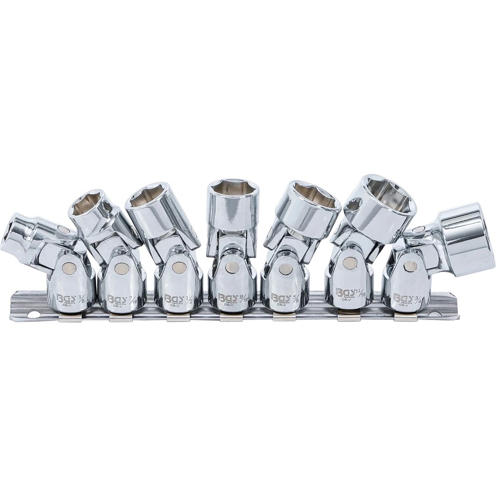 Gelenk-Steckschlüssel-Satz, Sechskant, Antrieb Innenvierkant 10 mm (3/8"), SW 3/8" - 3/4", Zollgrößen, 7-tlg.