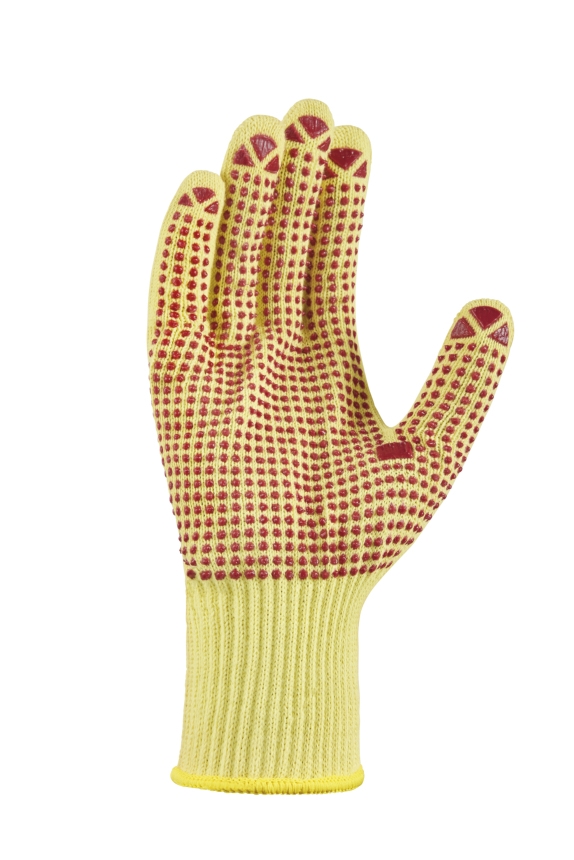 teXXor® Mittelstrick-Handschuhe ARAMID mit Noppen goldgelb/rote Noppen