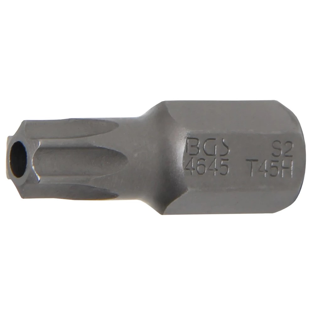 Bit, Länge 30 mm, Antrieb Außensechskant 10 mm (3/8"), T-Profil (für Torx) mit Bohrung T45
