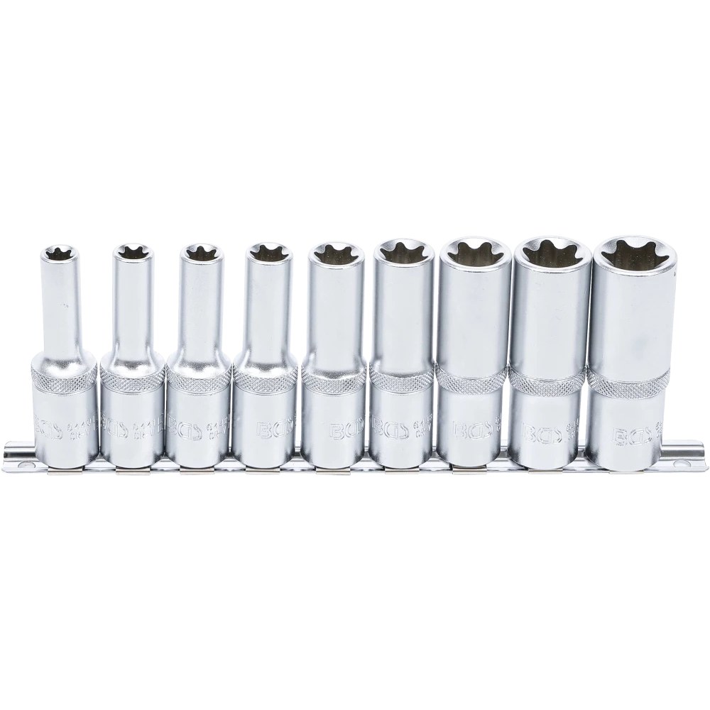 Steckschlüssel-Einsatz-Satz E-Profil, tief, Antrieb Innenvierkant 12,5 mm (1/2"), SW E10 - E24, 9-tlg.