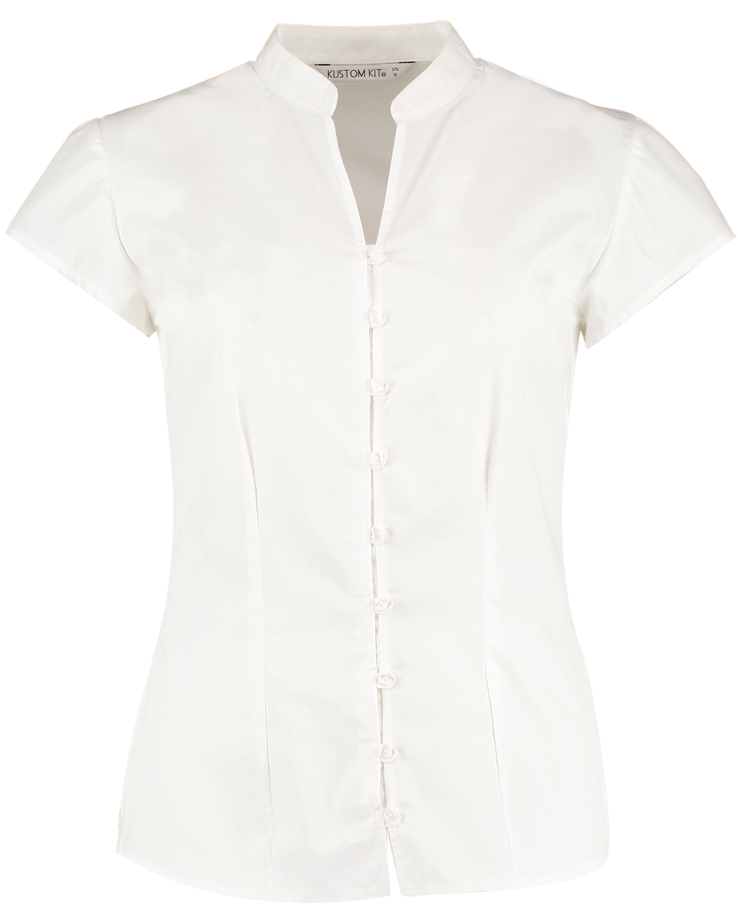 Tailored Fit Mandarin Collar Poplin Blouse Cap Sleeve