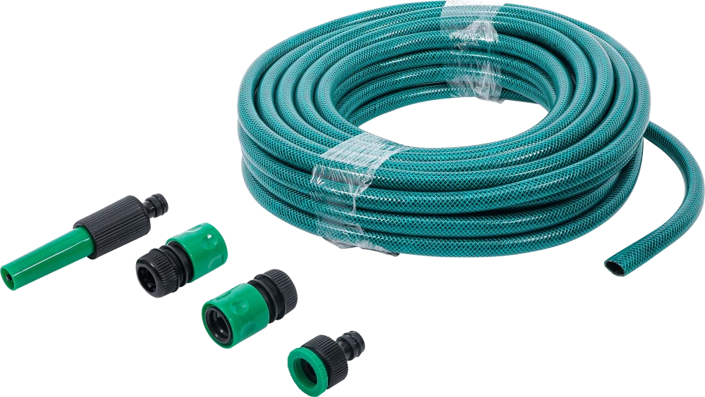 Wasserschlauch, PVC, mit Wasserspritze und Schnellkupplungen, 15 m, 6-tlg.
