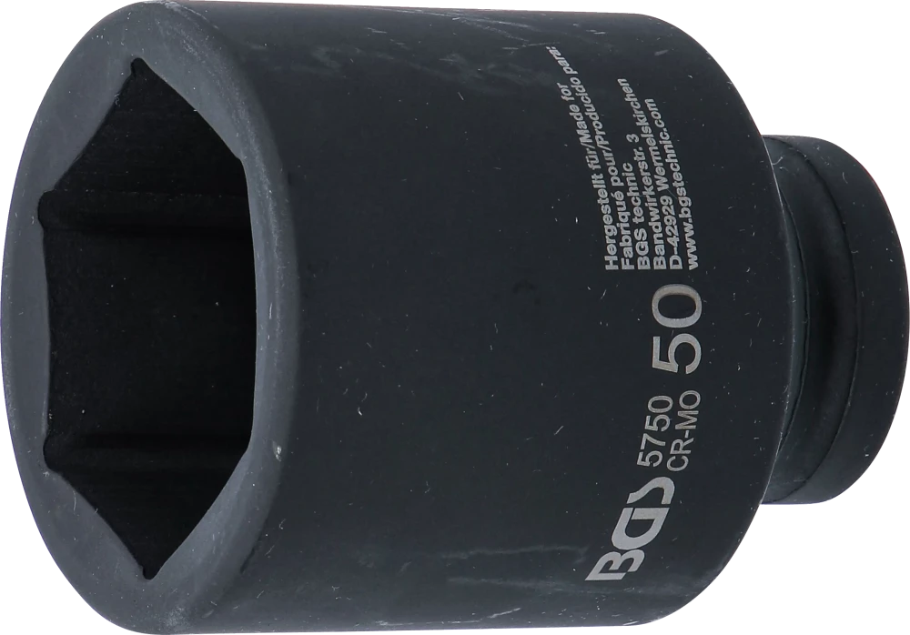 Kraft-Steckschlüssel-Einsatz Sechskant, tief, Antrieb Innenvierkant 20 mm (3/4"), SW 50 mm