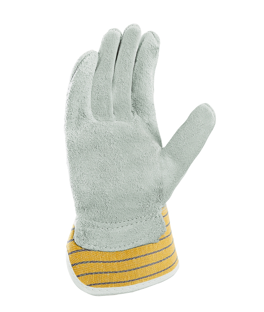 teXXor® Rindkernspaltleder-Handschuhe EIFEL Leder natur, Drell gelb/blau