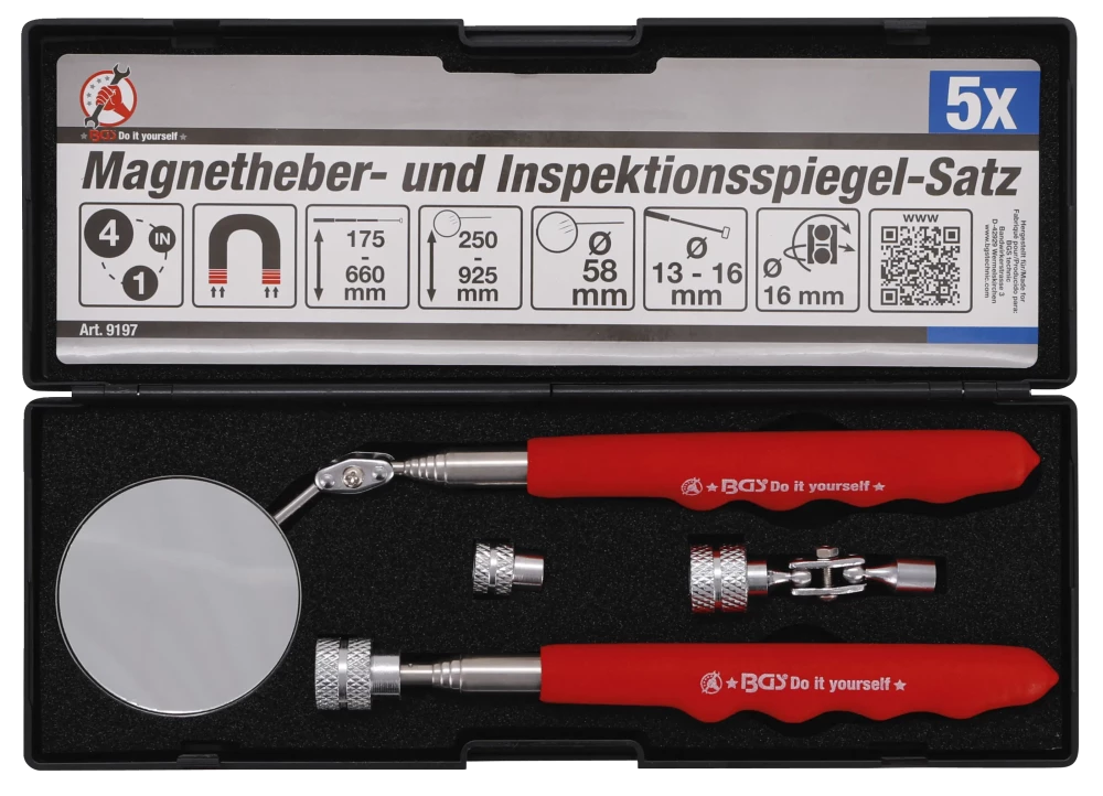 Magnetheber- und Inspektionsspiegel-Satz, 4-tlg.