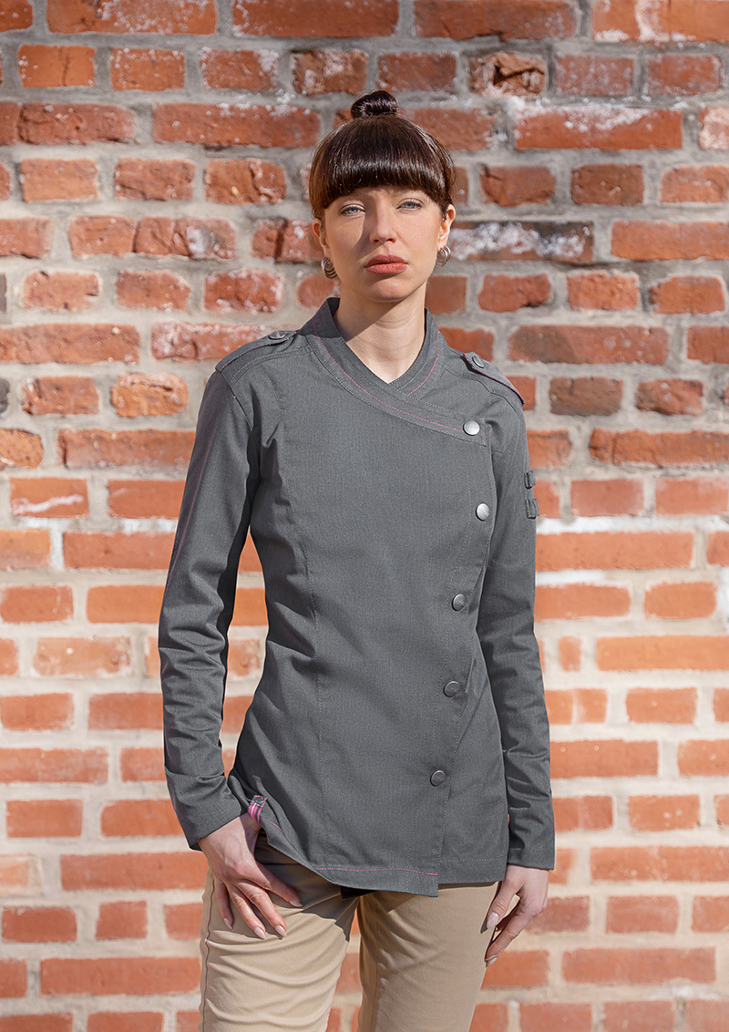 Long-Sleeve Women's Chef Jacket Denim-Style ROCK CHEF®-Stage2