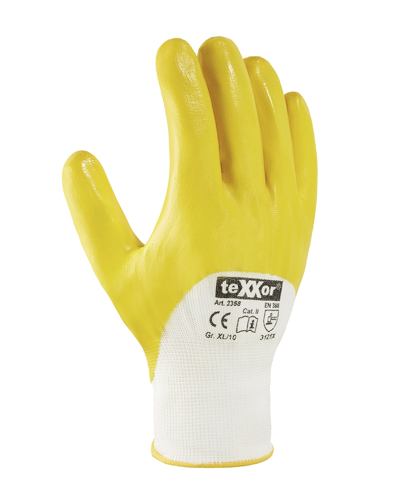 teXXor® Polyester-Strickhandschuhe NITRIL BESCHICHTET weiß/gelb
