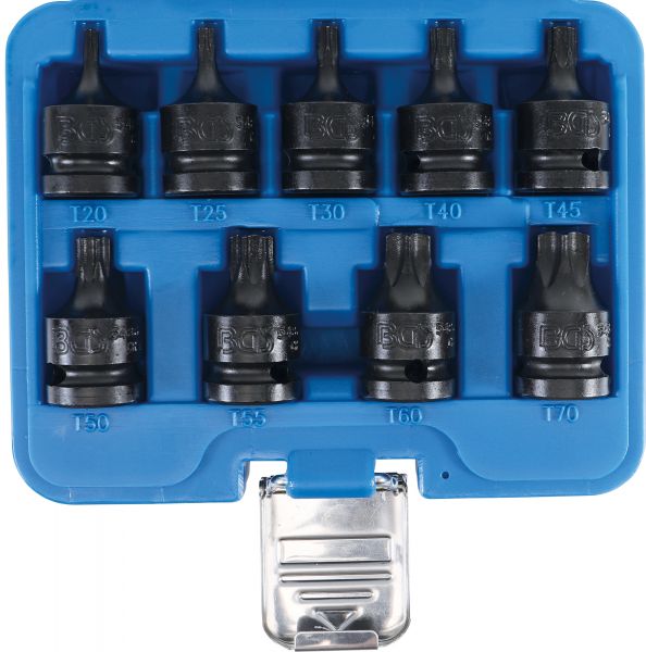 Kraft-Bit-Einsatz-Satz | Antrieb Innenvierkant 12,5 mm (1/2&quot;) | T-Profil (für Torx) T20 - T70 | 9-tl